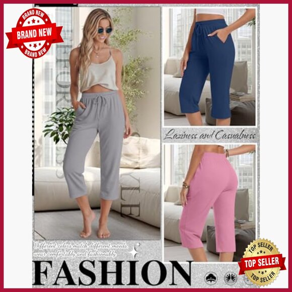 4 Pack Wide Leg Yoga Capri Sweatpants Drawstring Lounge Pants with Pockets - Picture 6 of 7